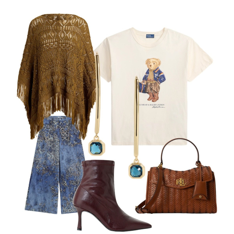Outfit donna - Distinguersi per emergere. Stile Trendy per Tutti i giorni. Abbinamento con stivaletti, borse a mano, t-shirt, orecchini, cappotti, jeans.