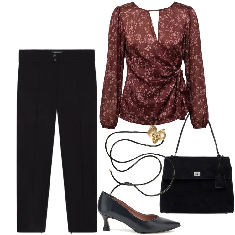 Outfit donna - Aperitivo glam - Focus Donna Curvy. Stile Glamour per Serata fuori. Abbinamento con borse a mano, pantaloni skinny, bluse, cinture, décolleté.