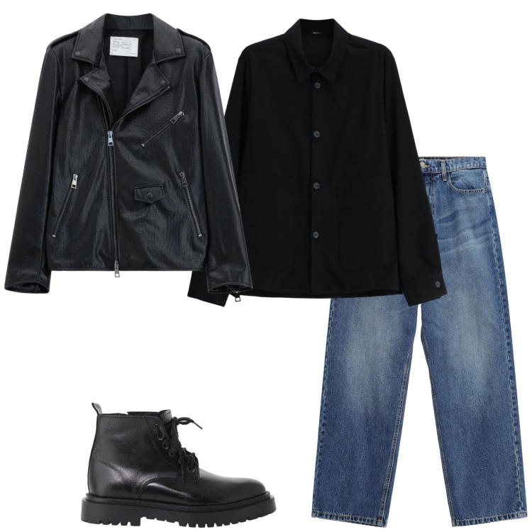 Outfit uomo - Friday night. Stile Trendy per Serata speciale. Abbinamento con camicie, giacche, jeans, anfibi.