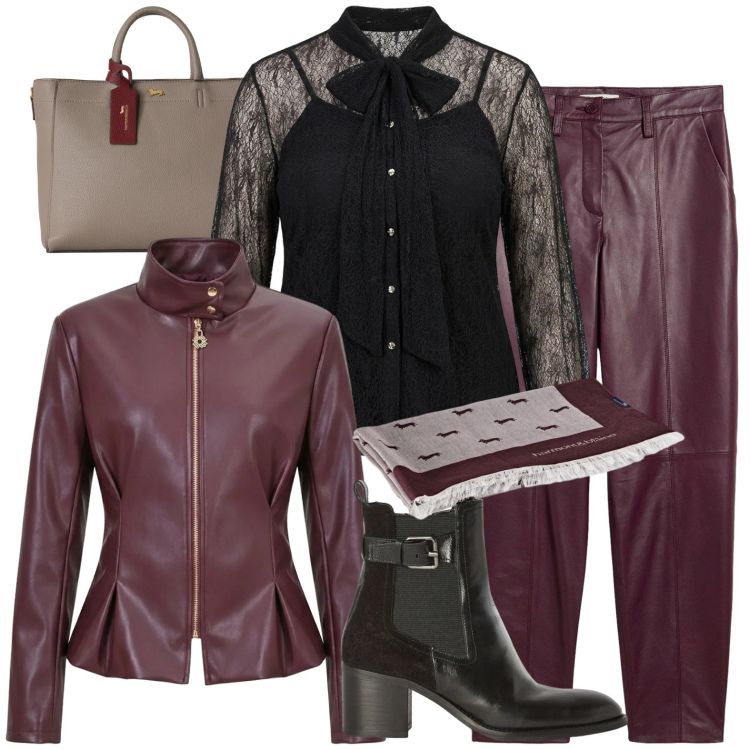 Outfit donna - Aperitivo. Stile Glamour per Serata fuori. Abbinamento con borse a mano, sciarpe, stivaletti, giacche, camicie, pantaloni.