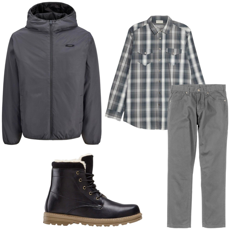 Outfit uomo - Total look #2494402. Stile Casual per Tutti i giorni. Abbinamento con pantaloni, stivali e stivaletti, giacche, camicie.