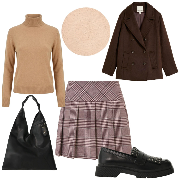 Outfit donna - Parigi mon amour. Stile Romantica per Tutti i giorni. Abbinamento con mocassini, borse a spalla, pullovers, minigonne, cappelli e berretti, caban.