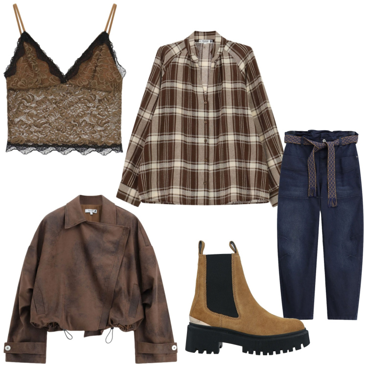 Outfit donna - Everyday. Stile Casual per Tutti i giorni. Abbinamento con stivaletti chelsea, bomber, camicie, jeans slim fit, top.