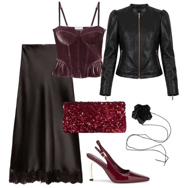 Outfit donna - Halloween: pizzo, velluto, pelle. Stile Chic per Serata fuori. Abbinamento con giacche, collane, clutch, gonne lunghe, top, décolleté.