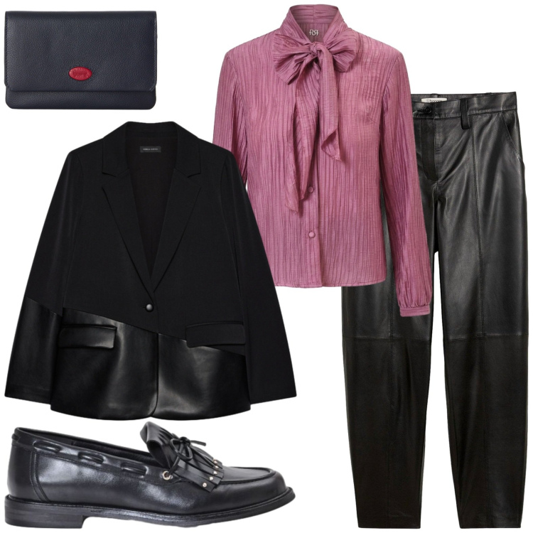 Outfit donna - Curvy. Stile Casual chic per Tutti i giorni. Abbinamento con portafogli, blazer, camicie, mocassini, pantaloni.