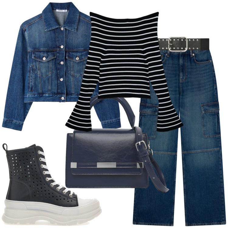 Outfit donna - Urban. Stile Casual per Tutti i giorni. Abbinamento con jeans, maglieria, cappotti, cinture, borse a tracolla, stivaletti.