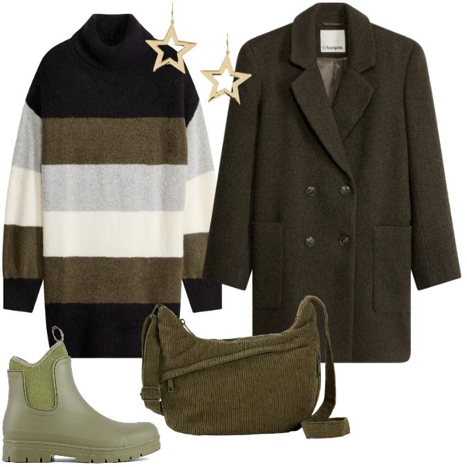 Outfit donna - Lo stivaletto in gomma: Urban Cozy. Stile Chic per Tutti i giorni. Abbinamento con orecchini, stivali, borse a tracolla, vestiti midi/longuette, cappotti.
