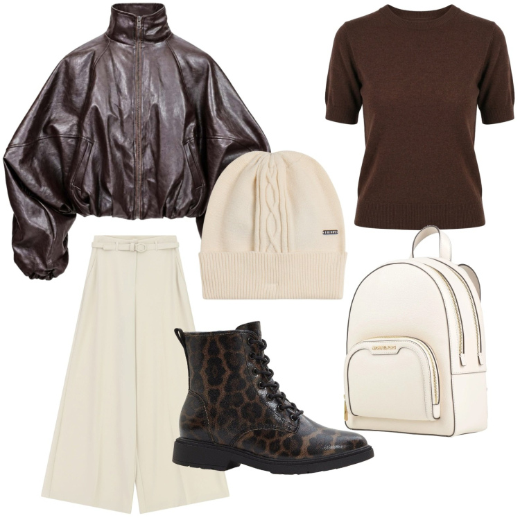 Outfit donna - Giochi di stile. Stile Bon Ton per Tutti i giorni. Abbinamento con bomber, pantaloni a palazzo, berretti, maglieria, zaini, stivaletti.