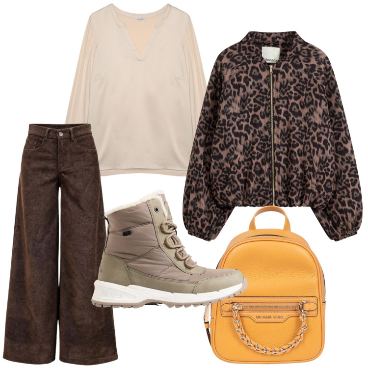 Outfit donna - Capospalla must have. Stile Glamour per Tutti i giorni. Abbinamento con pantaloni a palazzo, t-shirt, zaini, bomber, stivaletti.