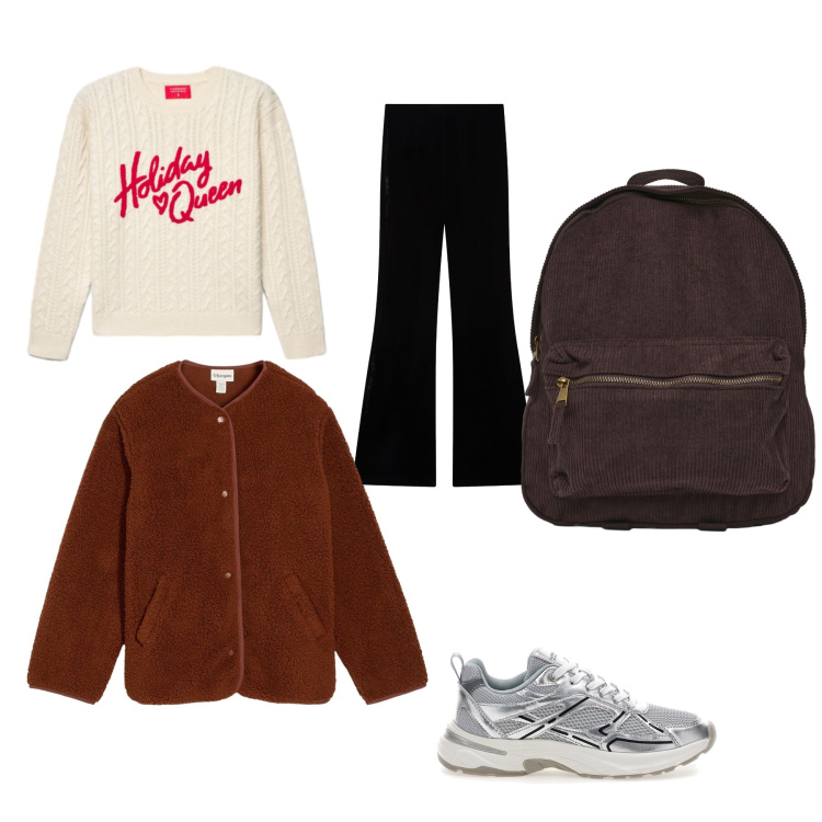 Outfit donna - Passeggiata fuori città. Stile Casual per Tutti i giorni. Abbinamento con leggings, maglieria, zaini, blazer, sneakers.