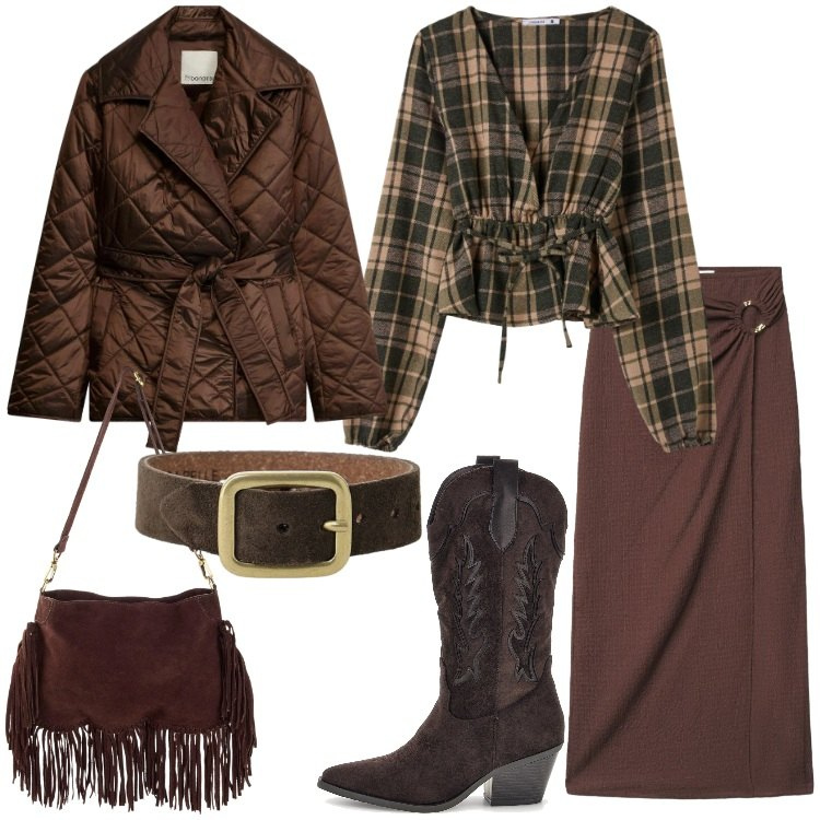 Outfit donna - Urban Footprint: Ankle Boots e Texani. Stile Trendy per Serata fuori. Abbinamento con braccialetti, gonne lunghe, camicie, borse a tracolla, stivaletti texani, giacche.