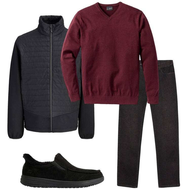 Outfit uomo - Urban autunnale. Stile Urban per Tutti i giorni. Abbinamento con maglieria, giacche, sneakers, jeans dritti.