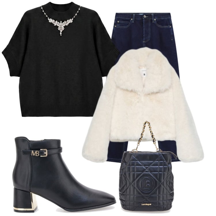 Outfit donna - Mariella. Stile Trendy per Serata fuori. Abbinamento con maglieria, jeans slim fit, blazer, stivaletti, zaini.