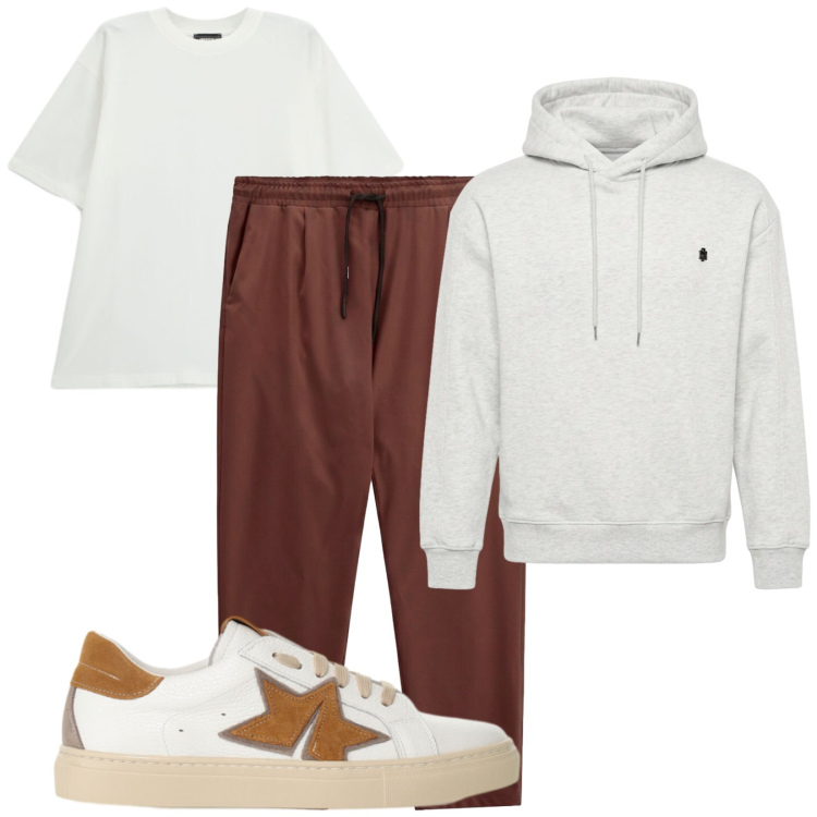 Outfit uomo - Total look #2494497. Stile Urban per Tutti i giorni. Abbinamento con felpe con cappuccio, pantaloni, sneakers, t-shirt.