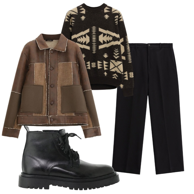Outfit uomo - Total look #2494515. Stile Urban per Tutti i giorni. Abbinamento con pantaloni, maglieria, anfibi, cappotti.
