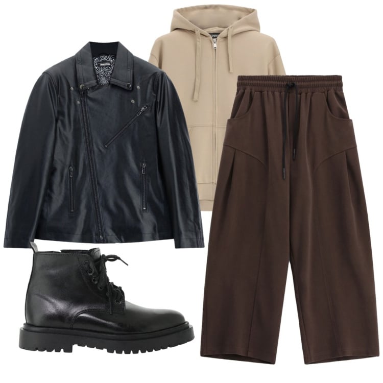 Outfit uomo - Total look #2494516. Stile Urban per Tutti i giorni. Abbinamento con anfibi, giacche, felpe con cappuccio, pantaloni.