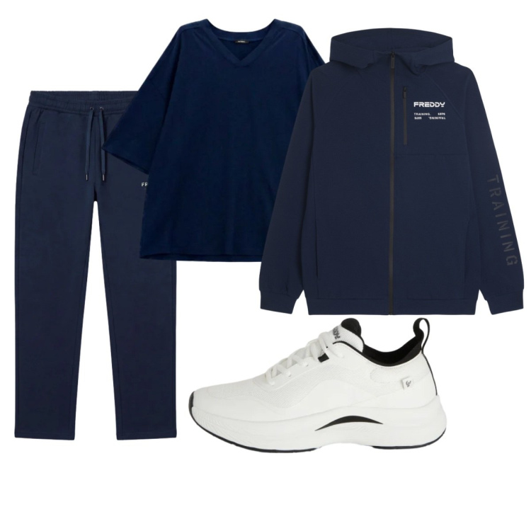 Outfit uomo - Total look #2494520. Stile Casual per Sport. Abbinamento con t-shirt, sneakers, felpe con cappuccio, pantaloni.