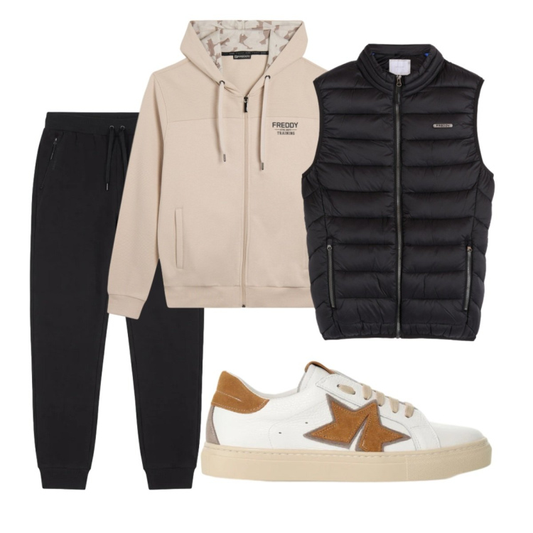 Outfit uomo - Total look #2494522. Stile Casual per Tutti i giorni. Abbinamento con sneakers, piumini, felpe con cappuccio, pantaloni.