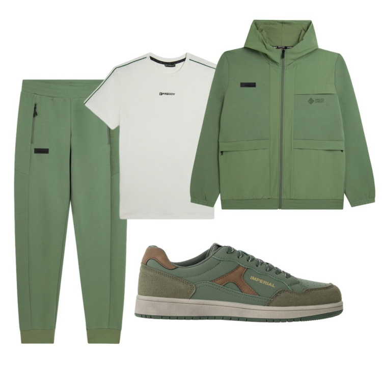Outfit uomo - Total look #2494524. Stile Casual per Sport. Abbinamento con sneakers, t-shirt, pantaloni, felpe con cappuccio.