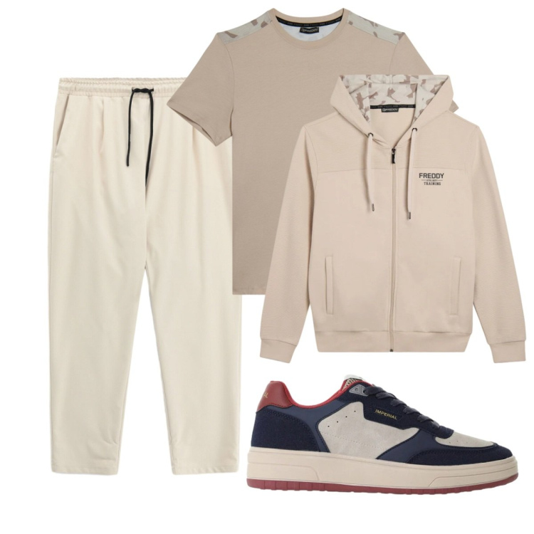 Outfit uomo - Total look #2494526. Stile Casual per Sport. Abbinamento con pantaloni, sneakers, felpe con cappuccio, t-shirt.