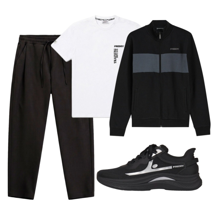 Outfit uomo - Total look #2494527. Stile Casual per Sport. Abbinamento con pantaloni, felpe, sneakers, t-shirt.