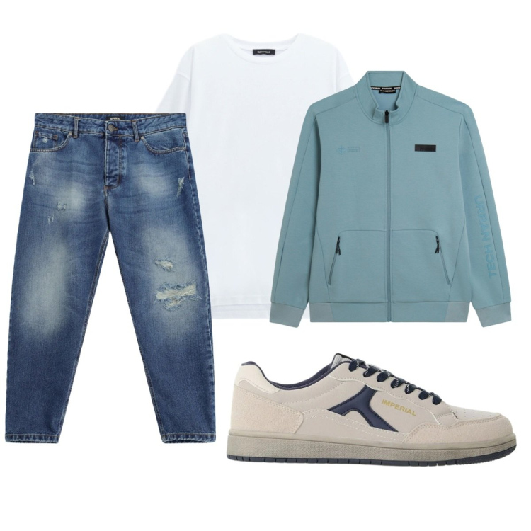 Outfit uomo - Total look #2494528. Stile Casual per Tutti i giorni. Abbinamento con jeans strappati, sneakers, t-shirt, felpe.