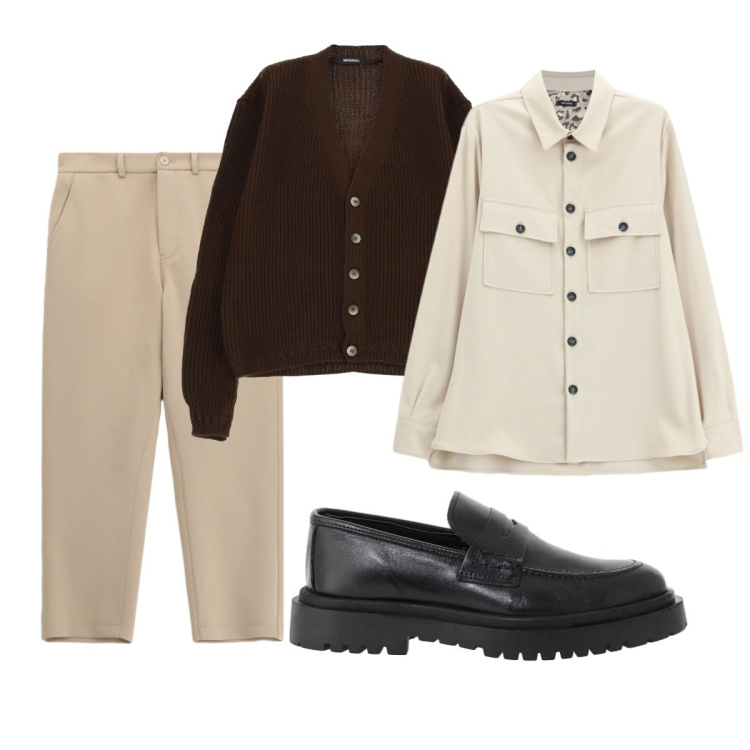 Outfit uomo - Total look #2494529. Stile Trendy per Tutti i giorni. Abbinamento con scarpe stringate, cappotti, cardigans, pantaloni.