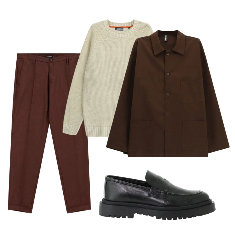 Outfit uomo - Total look #2494532. Stile Trendy per Tutti i giorni. Abbinamento con scarpe stringate, cappotti, maglieria, pantaloni.