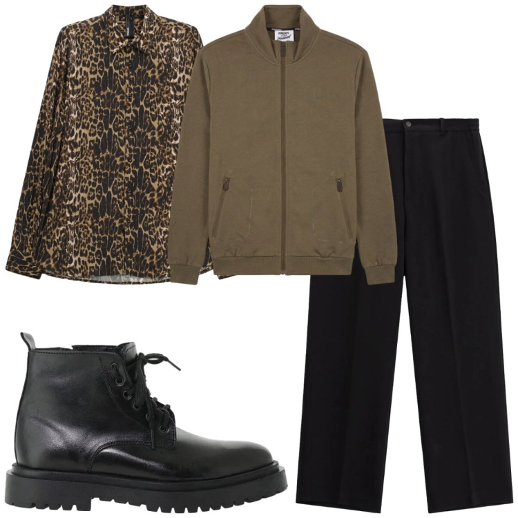 Outfit uomo - Total look #2494574. Stile Trendy per Tutti i giorni. Abbinamento con camicie, pantaloni, anfibi, felpe.