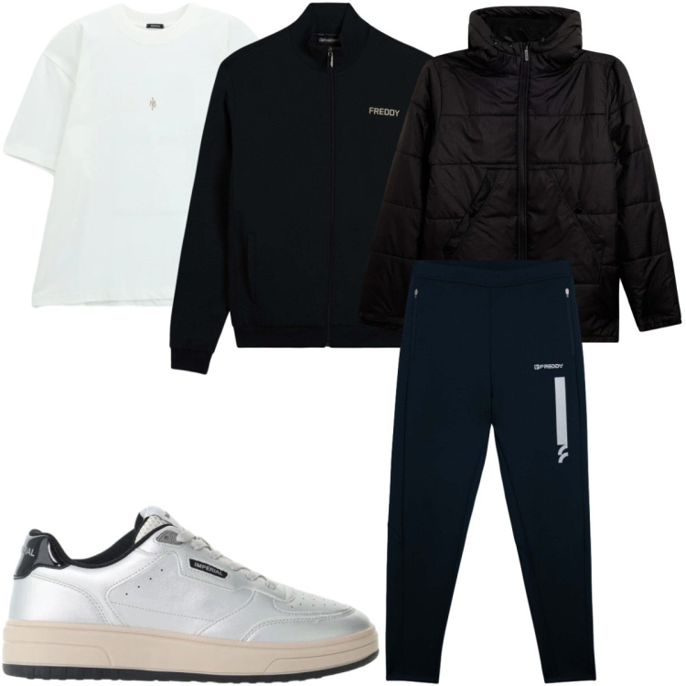Outfit uomo - Total look #2494580. Stile Trendy per Sport. Abbinamento con sneakers, t-shirt, felpe, pantaloni, giacche.
