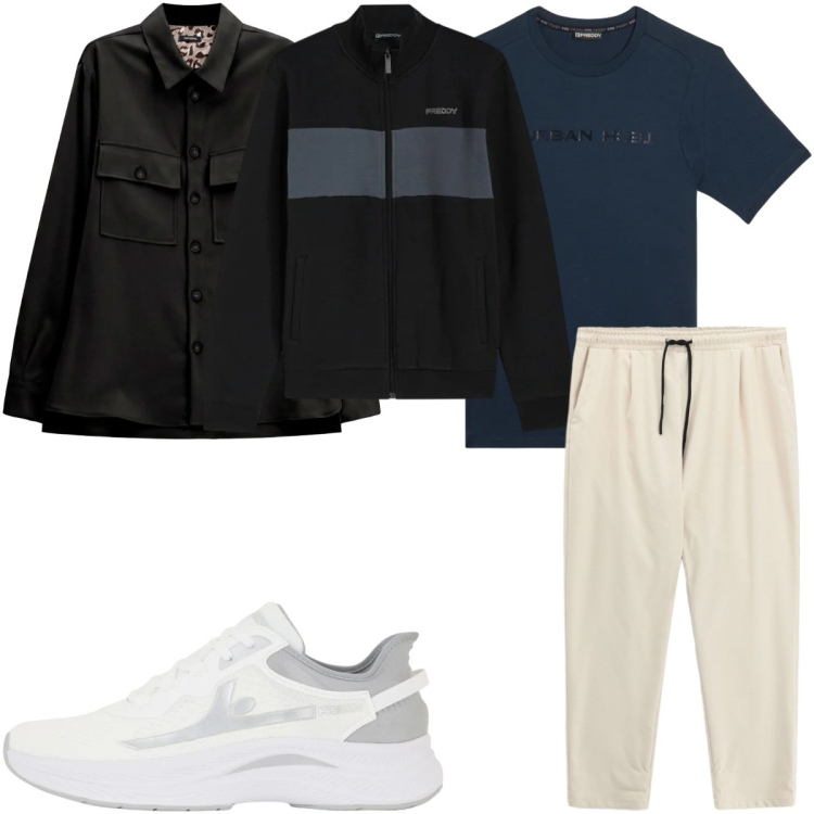 Outfit uomo - Total look #2494583. Stile Trendy per Sport. Abbinamento con pantaloni, cappotti, felpe, t-shirt, sneakers.