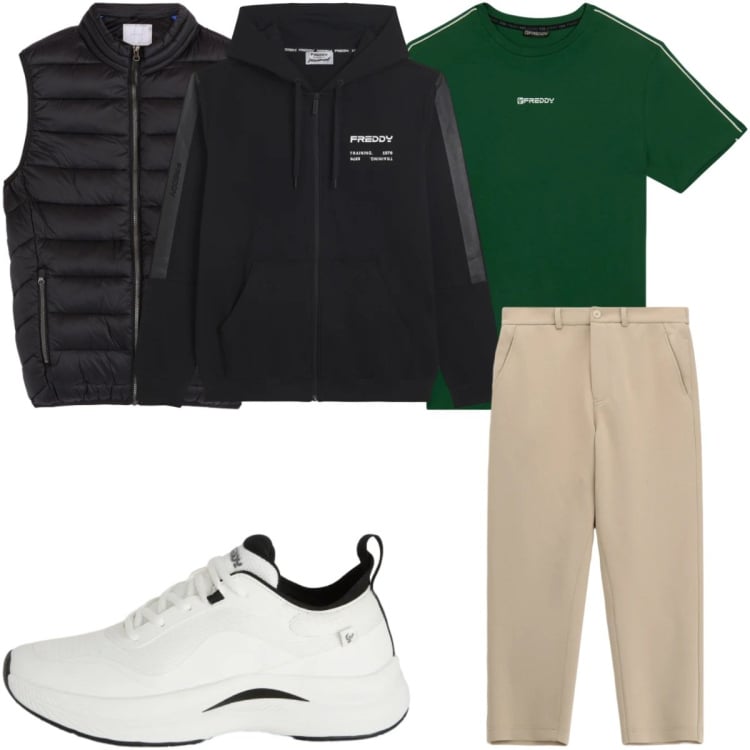 Outfit uomo - Total look #2494585. Stile Casual per Sport. Abbinamento con pantaloni, sneakers, piumini, t-shirt, felpe con cappuccio.