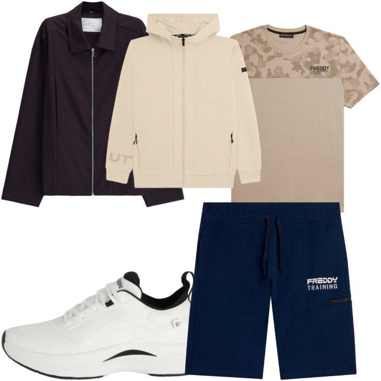 Outfit uomo - Total look #2494586. Stile Trendy per Tutti i giorni. Abbinamento con cappotti, t-shirt, sneakers, bermuda, felpe con cappuccio.