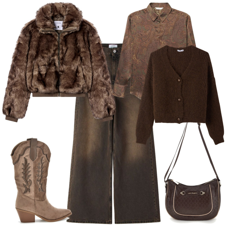Outfit donna - Urban per la città. Stile Urban per Tutti i giorni. Abbinamento con camicie, cardigans, ecopellicce, jeans, stivaletti texani, borse a tracolla.