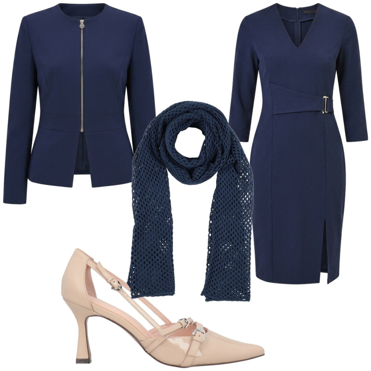 Outfit donna - Pranzo di lavoro in Rinascimento. Stile Bon Ton per Ufficio. Abbinamento con blazer, vestiti asimmetrici, sciarpe, décolleté.
