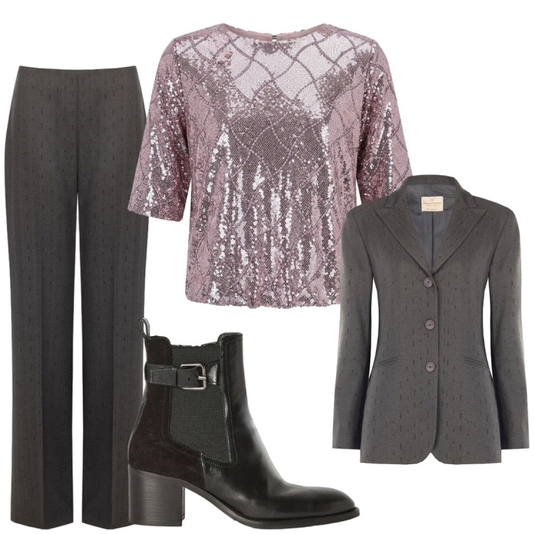 Outfit donna - Total look #2494628. Stile Chic per Serata fuori. Abbinamento con stivaletti, bluse, blazer, pantaloni.