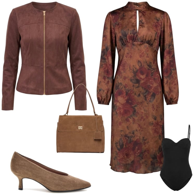 Outfit donna - I colori dell autunno. Stile Chic per Serata fuori. Abbinamento con borse a mano, blazer, vestiti midi/longuette, body, décolleté.
