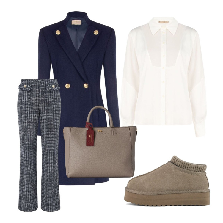 Outfit donna - Aperitivo raffinato. Stile Casual chic per Serata fuori. Abbinamento con borse a mano, pantaloni, cappotti, camicie, sabot.
