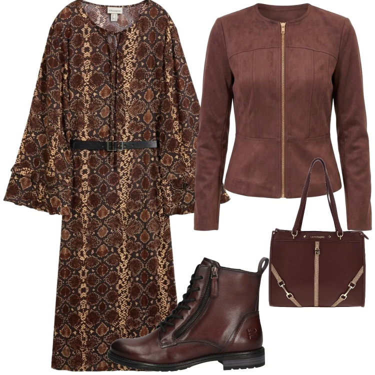Outfit donna - Vestire in stile boho. Stile Boho per Ufficio. Abbinamento con blazer, vestiti midi/longuette, stivaletti, borse a spalla.
