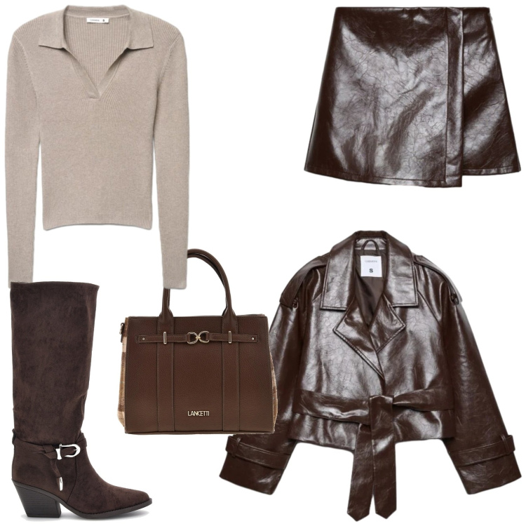 Outfit donna - I texani in città. Stile Trendy per Tutti i giorni. Abbinamento con trench, maglieria, minigonne, borse a tracolla, stivaletti texani.