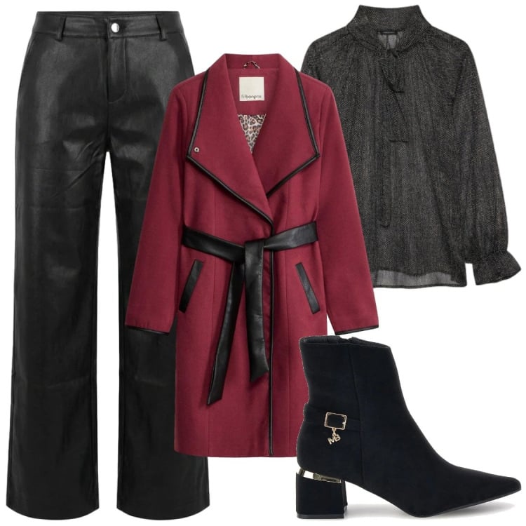 Outfit donna - Serate. Stile Chic per Serata fuori. Abbinamento con bluse, pantaloni, cappotti, stivaletti.