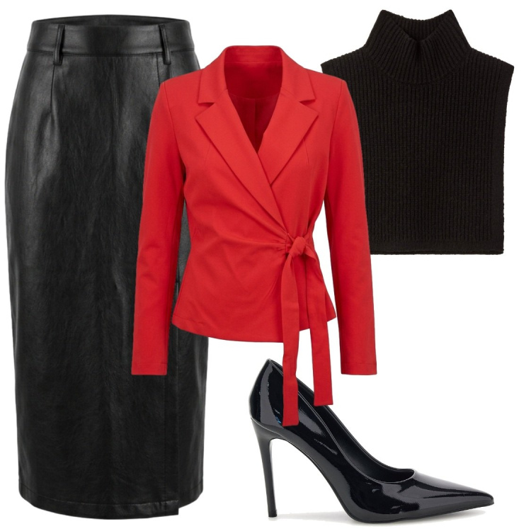 Outfit donna - La giacca rossa. Stile Glamour per Serata fuori. Abbinamento con gonne longuette, blazer, maglieria, décolleté.