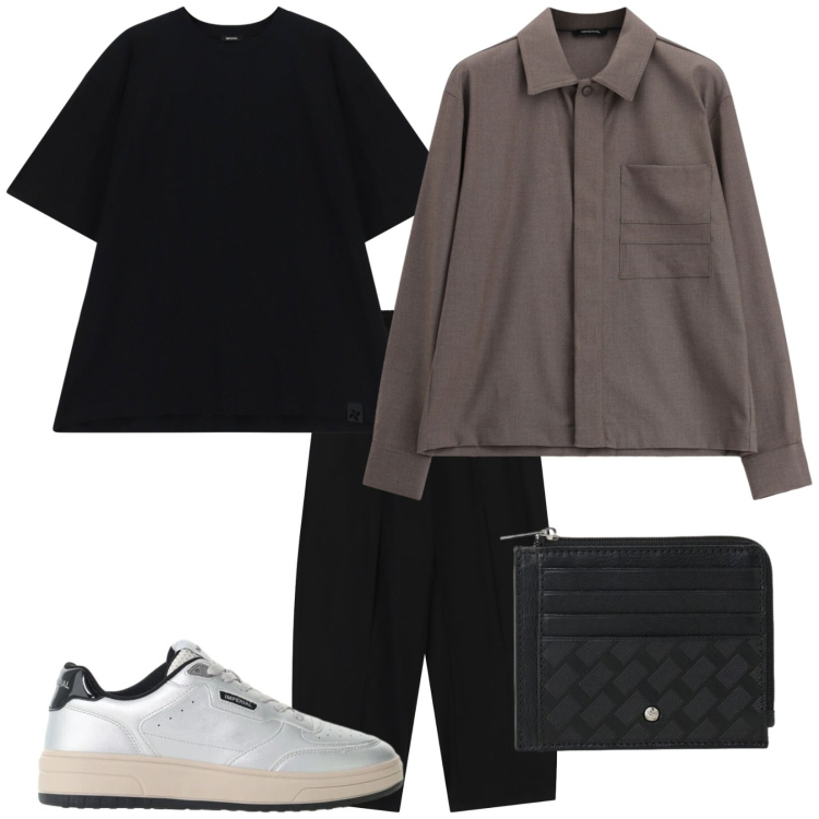 Outfit uomo - Total look #2494736. Stile Casual per Tutti i giorni. Abbinamento con cappotti, sneakers, t-shirt, portafogli, pantaloni.