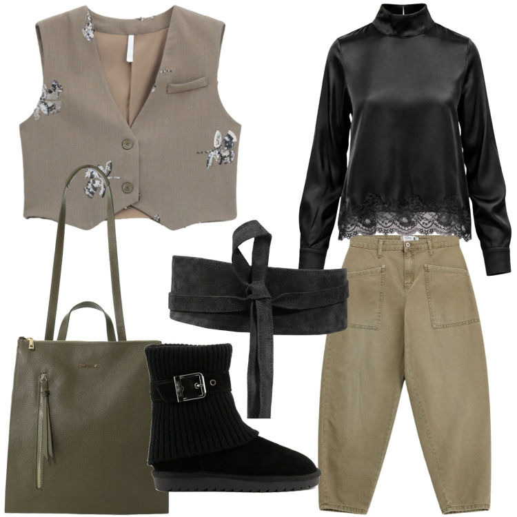 Outfit donna - Blusa con pizzo. Stile Casual per Tutti i giorni. Abbinamento con bluse, cinture, gilet, borse a tracolla, pantaloni, stivaletti.