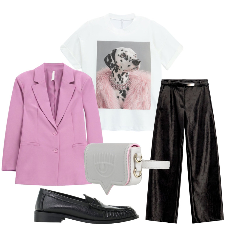Outfit donna - Dalmata con cappotto. Stile Casual per Tutti i giorni. Abbinamento con mocassini, pantaloni, t-shirt, blazer, marsupi.