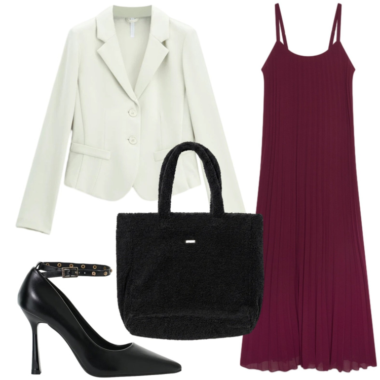 Outfit donna - Blazer corto. Stile Casual per Tutti i giorni. Abbinamento con blazer, décolleté, vestiti lunghi, borse a mano.