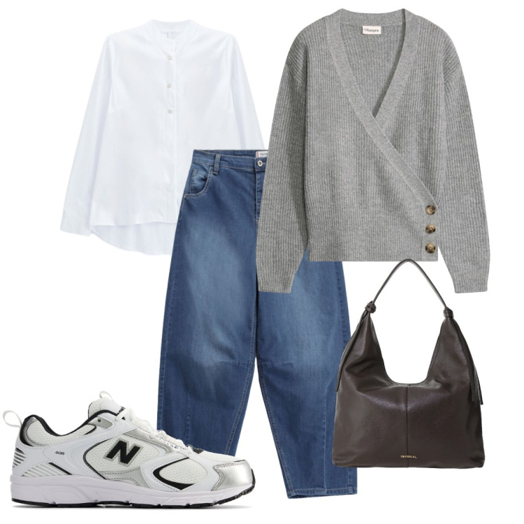 Outfit donna - Così mi sento a mio agio. Stile Basic per Tutti i giorni. Abbinamento con borse a spalla, camicie, jeans, maglieria, sneakers.