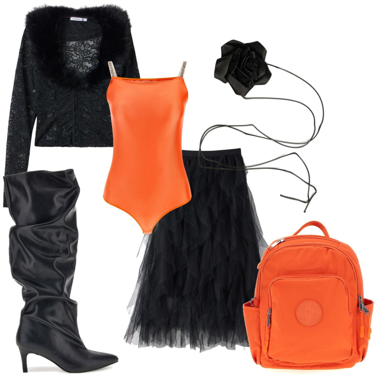Outfit donna - Veneranda. Stile Rock per Serata fuori. Abbinamento con top, collane, gonne lunghe, cardigans, zaini, stivali.