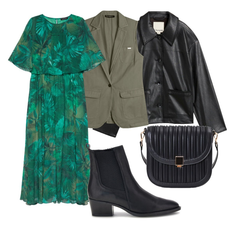 Outfit donna - Mood romantico. Stile Boho per Serata fuori. Abbinamento con vestiti lunghi, gilet, borse a tracolla, stivaletti chelsea, blazer.