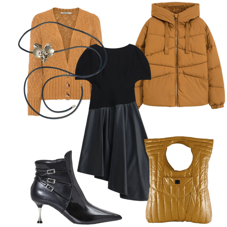 Outfit donna - Set halloween. Stile Rock per Serata fuori. Abbinamento con vestiti midi/longuette, stivaletti, borse a mano, cinture, giacche, cardigans.
